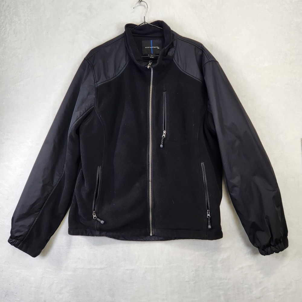 Statements Men Black Fleece Jacket Full Zip Casual Outdoor‎ Size L